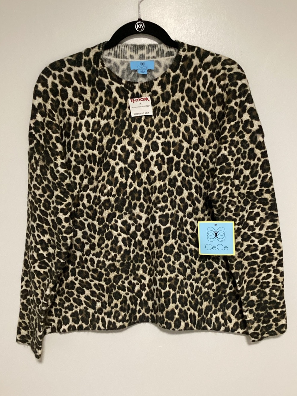 CeCe Leopard-Print Women’s Sweater Blazer - Cream & Black